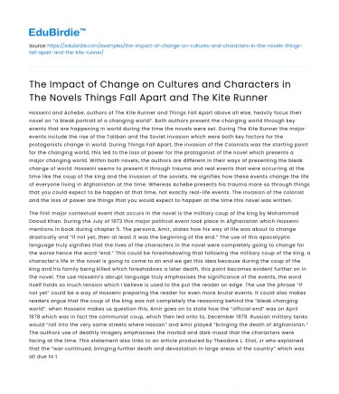 Impact of Change on Cultures in Things Fall Apart and The Kite Runner