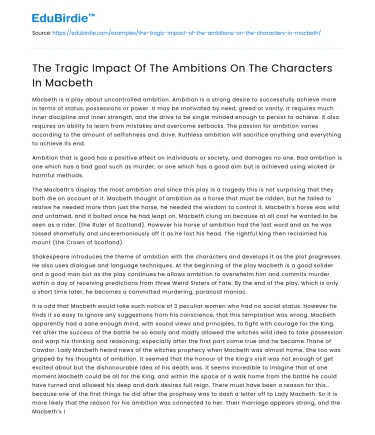 The Tragic Impact Of The Ambitions On The Characters In Macbeth