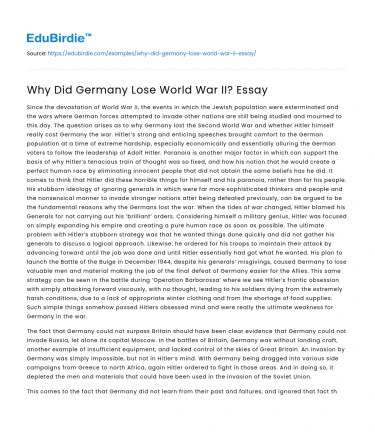 Why Did Germany Lose World War II? Essay