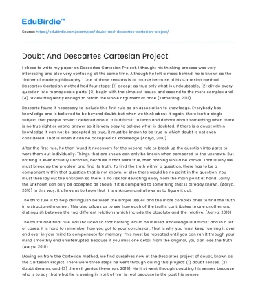 Doubt And Descartes Cartesian Project