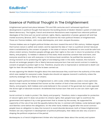 Essence of Political Thought in The Enlightenment