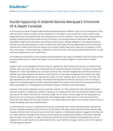 Social Hypocrisy In Gabriel Garcia Marquez’s Chronicle Of A Death Foretold