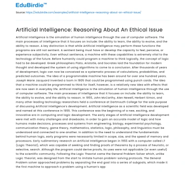 Artificial Intelligence: Reasoning About An Ethical Issue