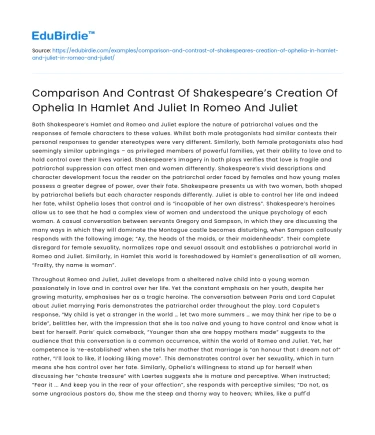 Shakespeare’s Ophelia in Hamlet vs Juliet in Romeo and Juliet