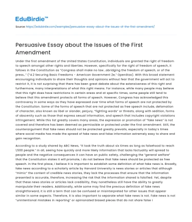 Persuasive Essay about the Issues of the First Amendment