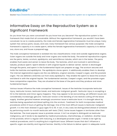 The Reproductive System as a Significant Framework