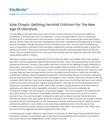 Kate Chopin: Defining Feminist Criticism For The New Age Of Literature