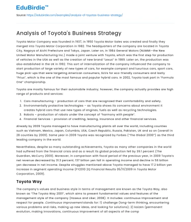 Analysis of Toyota’s Business Strategy