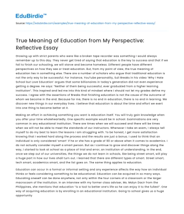 True Meaning of Education from My Perspective: Reflective Essay