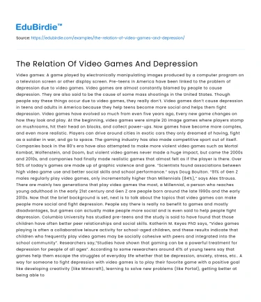 The Relation Of Video Games And Depression