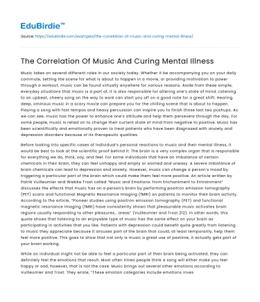 The Correlation Of Music And Curing Mental Illness