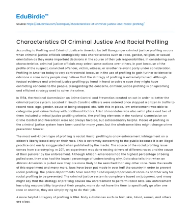 Characteristics Of Criminal Justice And Racial Profiling
