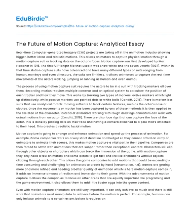 The Future of Motion Capture: Analytical Essay