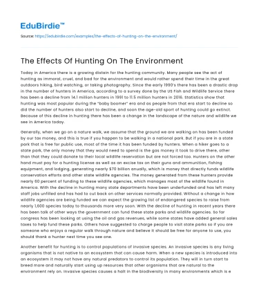 The Effects Of Hunting On The Environment