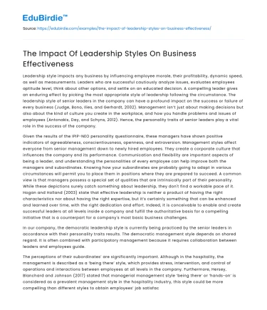 The Impact Of Leadership Styles On Business Effectiveness