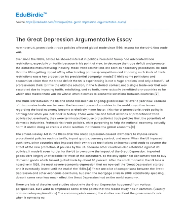The Great Depression Argumentative Essay