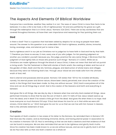 The Aspects And Elements Of Biblical Worldview