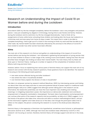 Impact of Covid 19 on Women before and during Lockdown