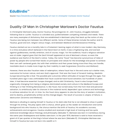 Duality Of Man In Christopher Marlowe’s Doctor Faustus