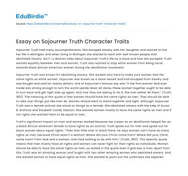 Essay on Sojourner Truth Character Traits