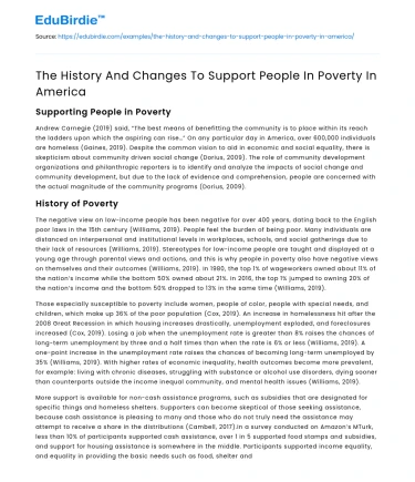 The History And Changes To Support People In Poverty In America