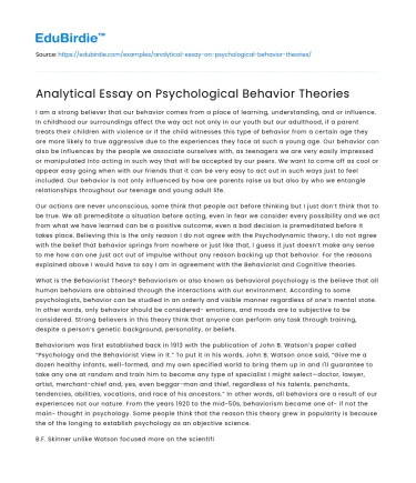 Analytical Essay on Psychological Behavior Theories