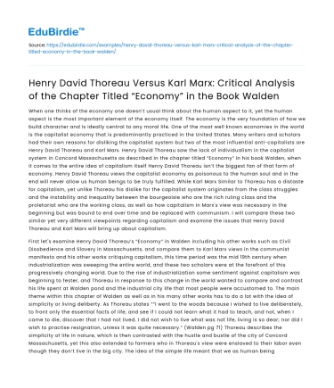 Thoreau vs Marx: Analysis of “Economy” in Walden