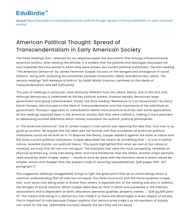 Transcendentalism in Early American Society