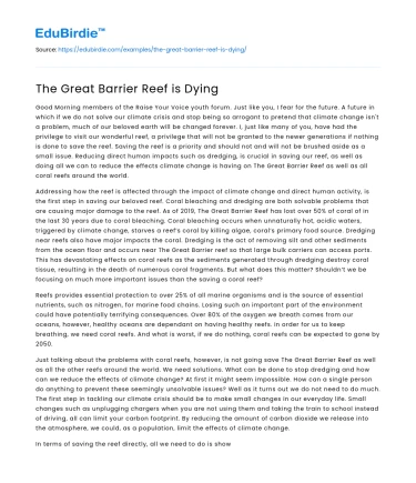 The Great Barrier Reef is Dying