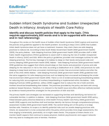 Analysis of SIDS and Sudden Infant Death Policy