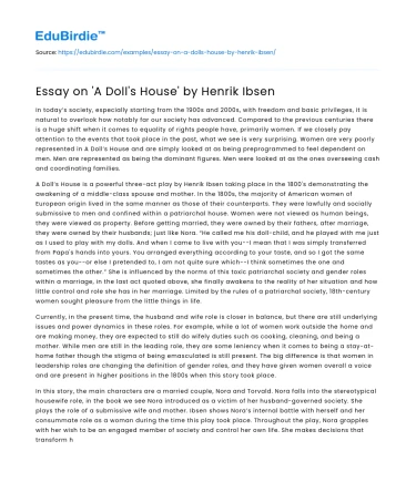 Essay on ‘A Doll’s House’ by Henrik Ibsen