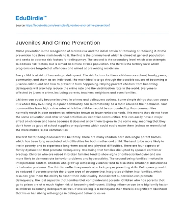 Juveniles And Crime Prevention