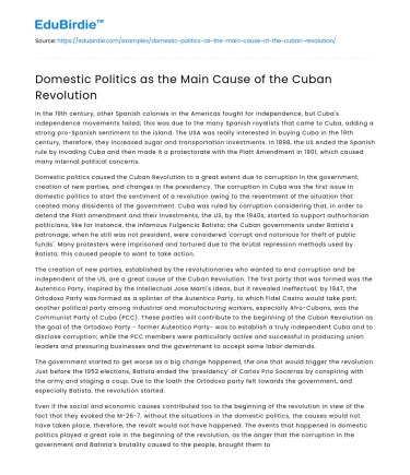 Domestic Politics as the Main Cause of the Cuban Revolution