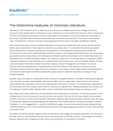 The Distinctive Features of Victorian Literature