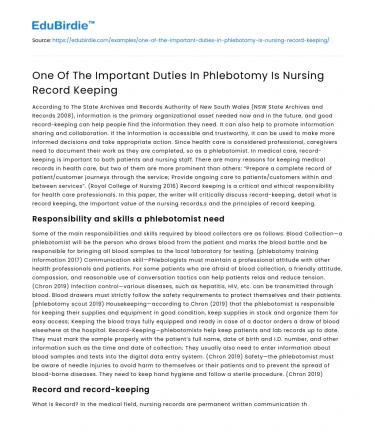 One Of The Important Duties In Phlebotomy Is Nursing Record Keeping