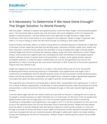 Is doing enough? Singer’s solution to poverty