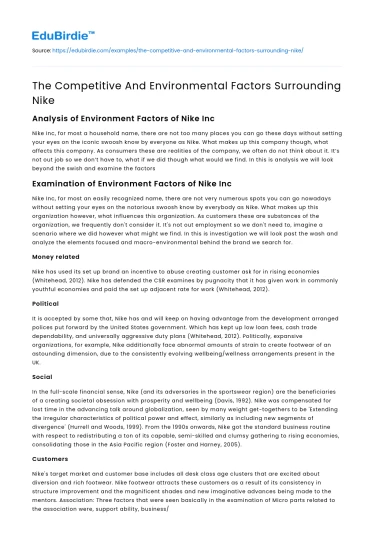 The Competitive And Environmental Factors Surrounding Nike