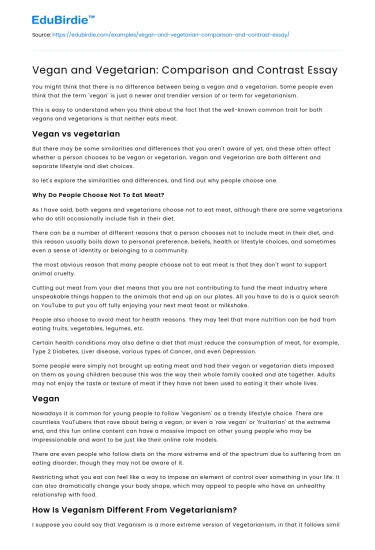 Vegan and Vegetarian: Comparison and Contrast Essay