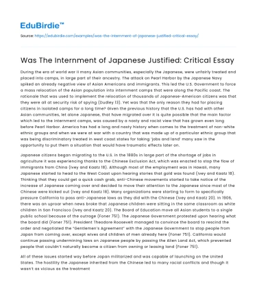 Was The Internment of Japanese Justified: Critical Essay