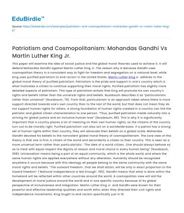 Patriotism and Cosmopolitanism: Mohandas Gandhi Vs Martin Luther King Jr.