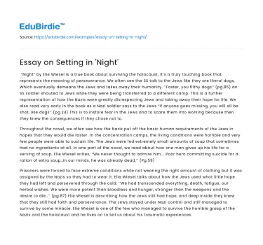 Essay on Setting in ‘Night’
