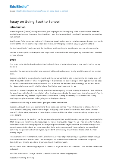 Essay on Going Back to School