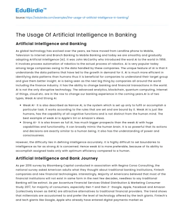 The Usage Of Artificial Intelligence In Banking