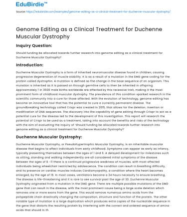 Genome Editing as a Clinical Treatment for Duchenne Muscular Dystrophy