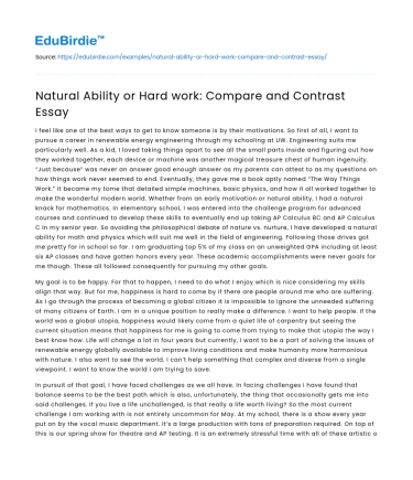 Natural Ability or Hard work: Compare and Contrast Essay