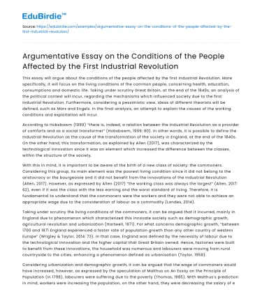 Effect of First Industrial Revolution on People