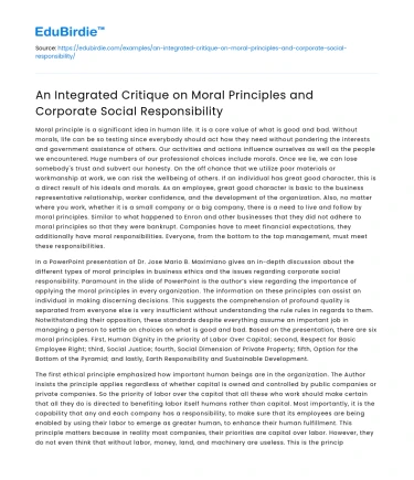 Critique on Moral Principles & CSR
