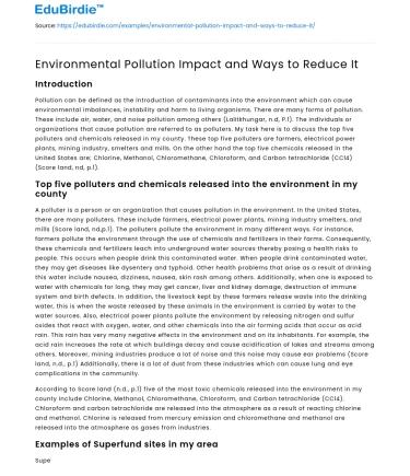 Environmental Pollution Impact and Ways to Reduce It