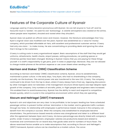 Features of the Corporate Culture of Ryanair