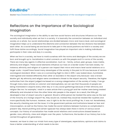 Reflections on the Importance of the Sociological Imagination